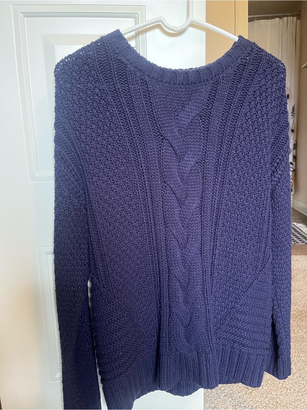 Cable Knit Crewneck Sweater - Navy